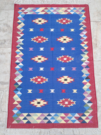 3×5 Cotton Handwoven Punja Flatweave Durry – Traditional, Durable & Eco-Friendly.