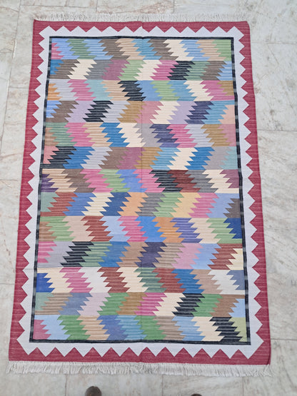 4×6 Cotton Handwoven Punja Flatweave Durry – Sustainable & Artisan-Made Rug