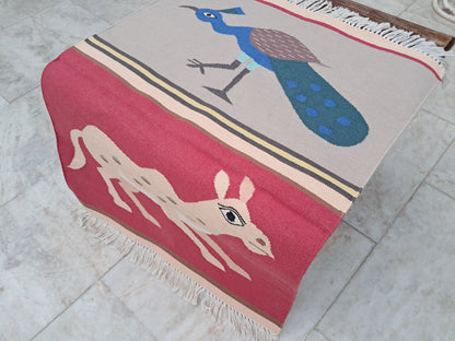 2x3 Animal Design Cotton Flatweave Handmade Rug – Eco-Friendly, Durable & Artisan-Crafted