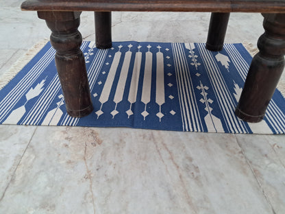 2x3 White And Blue Stripes Cotton Flatweave Handmade Rug – Eco-Friendly, Durable & Artisan-Crafted.