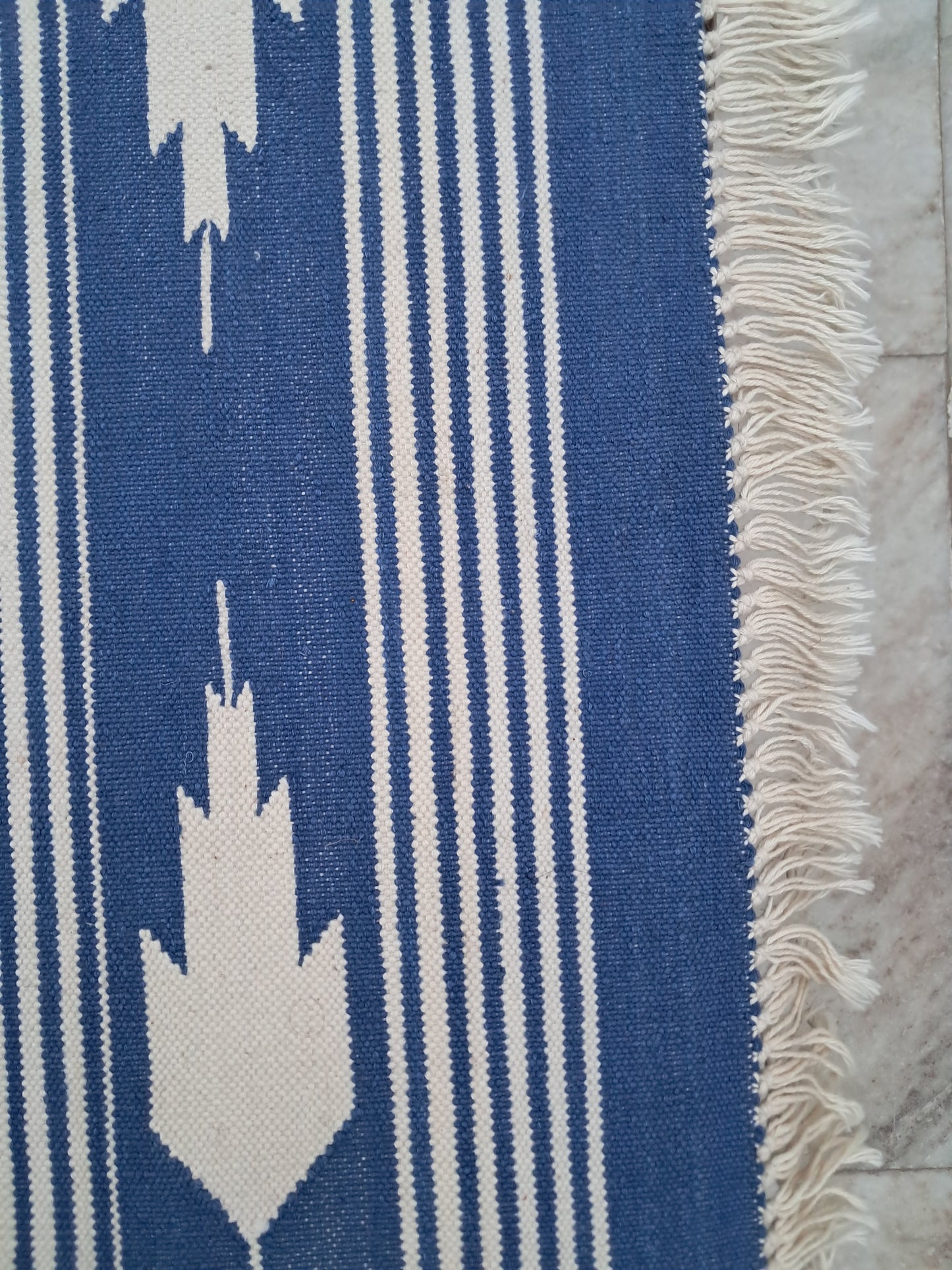 2x3 White And Blue Stripes Cotton Flatweave Handmade Rug – Eco-Friendly, Durable & Artisan-Crafted.