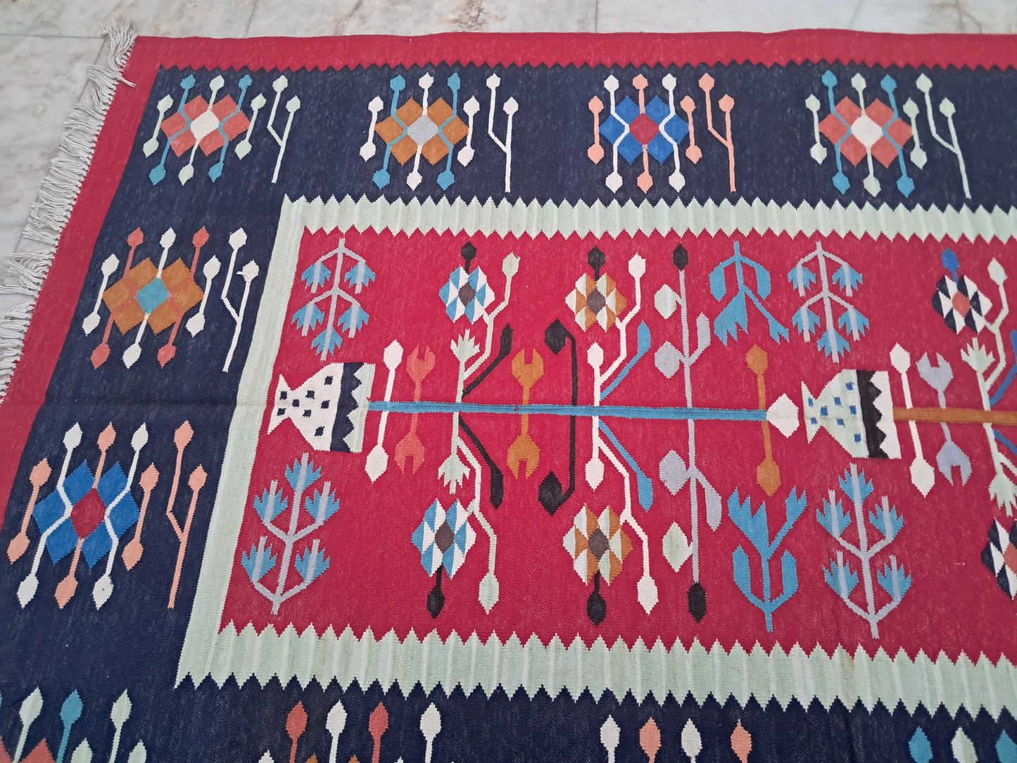 4×6ft Multicolour Traditional Design Handmade Cotton Rug Dhurrie- Hand Woven Rug