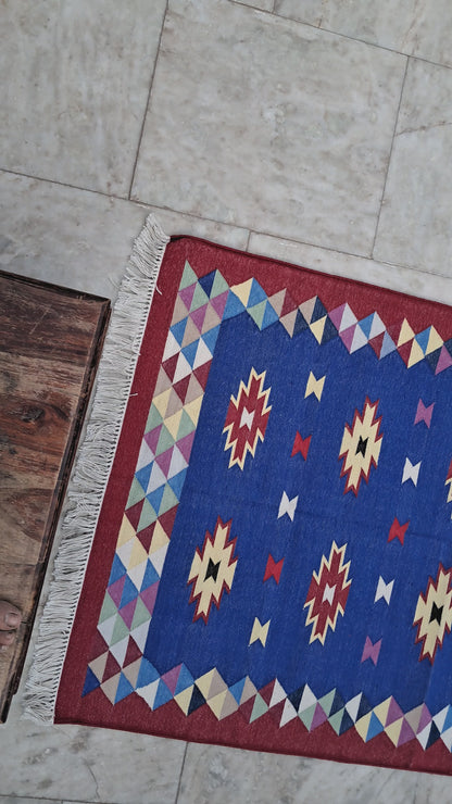 3×5 Cotton Handwoven Punja Flatweave Durry – Traditional, Durable & Eco-Friendly.